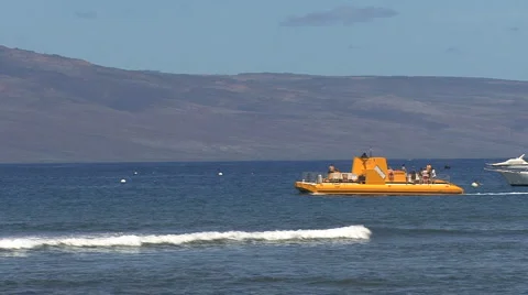 Yellow sub goes by Lanai Stock Footage 985616