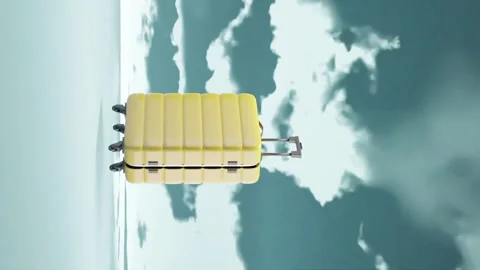 Yellow Suitcase, 3D Render, Animation, Cloudy Sky Timelapse, Travel, Stock Footage 255694812