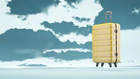 Yellow Suitcase, 3D Render, Animation, Cloudy Sky Timelapse, Travel, Stock Footage 255694834