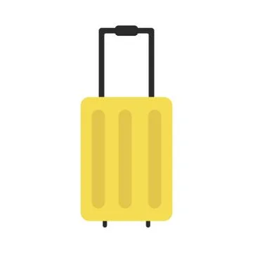 Yellow suitcase vector illustration in flat style. Baggage bag with trolley i Stock Illustration