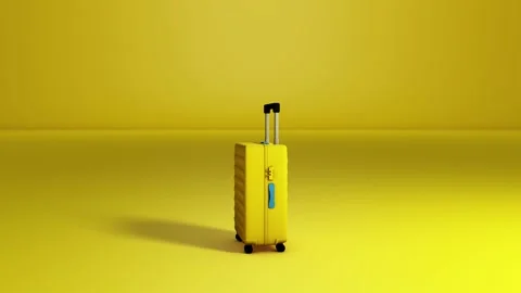 Yellow suitcase on yellow background rotating and rolling around. Animation trav Stock Footage 169994840