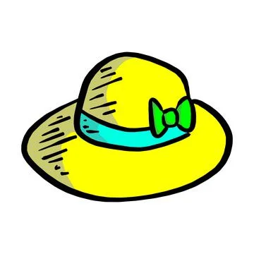 Yellow summer hat vector illustration sketch hand drawn with black lines isol Stock Illustration