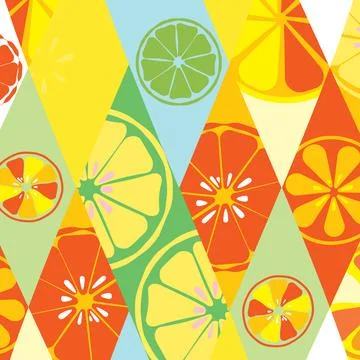 Yellow summer texture with a pattern of lemons limes oranges citrus fresh fru Stock Illustration