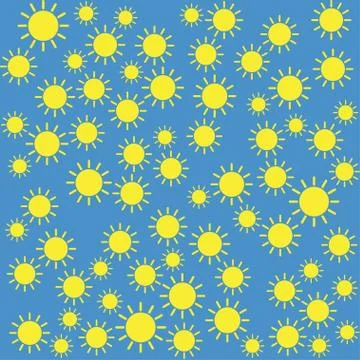 Yellow sun pattern on blue background Stock Illustration