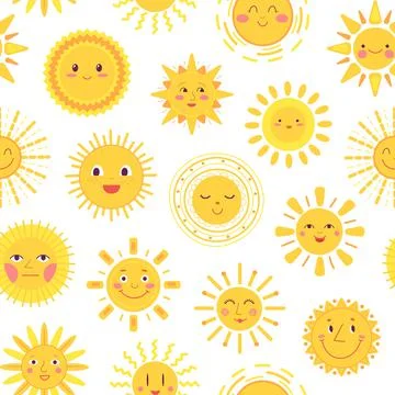 Yellow sun pattern. Summer suns, scribble sketch baby print. Morning cartoon 스톡 일러스트