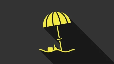 Yellow Sun protective umbrella for beach icon isolated on grey background. Large Stock Footage 147700916