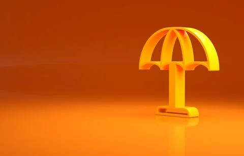 Yellow Sun protective umbrella for beach icon isolated on orange background 스톡 일러스트