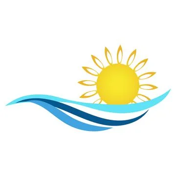Yellow sun rays on blue waves design Иллюстрация