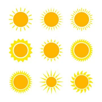 Yellow Sun Rays Icon Collection Vector 스톡 일러스트