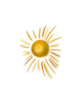 Yellow sun with rays on a white isolated background Stock Illustration