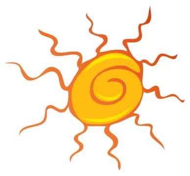 Yellow sun with red rays. Vector Stock Illustration