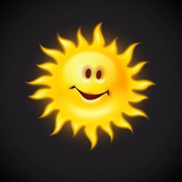 Yellow sun with smiling face 스톡 일러스트