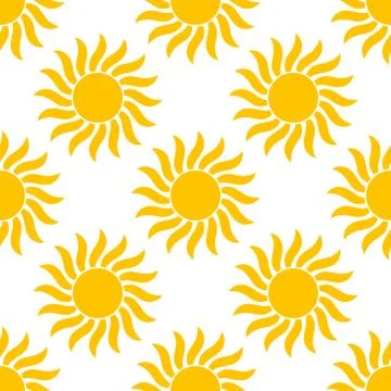 Yellow sun summer seamless pattern. Vector illustration. Stock Illustration