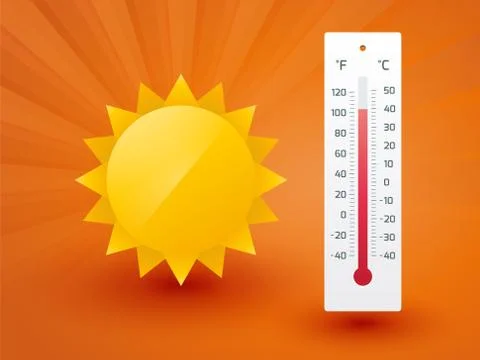The yellow sun with thermometer Illustrazione stock