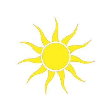 Yellow sun with wavy rays. Vector flat illustration. Illustrazione stock