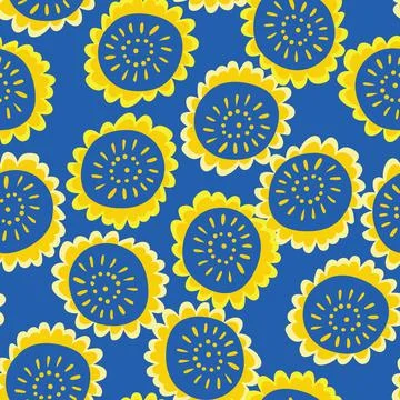 Yellow sunflowers seamless vector pattern on blue Illustrazione stock