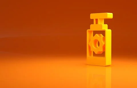 Yellow Sunscreen spray bottle icon isolated on orange background. Protection for 스톡 일러스트