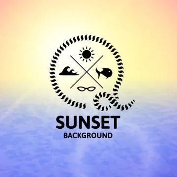 Yellow sunset with blue water sea surface Stock Illustration