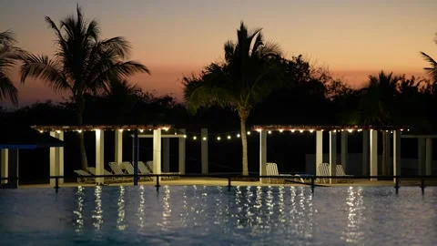 Yellow sunset pool Stock Footage 306016574
