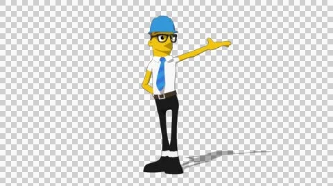 Yellow Supervisor 'Gesture High Screen Right' Connectable Character Animation Stock Footage 52212366