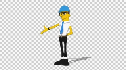 Yellow Supervisor 'Gesture Screen Left' Connectable Character Animation Stock Footage 52212357
