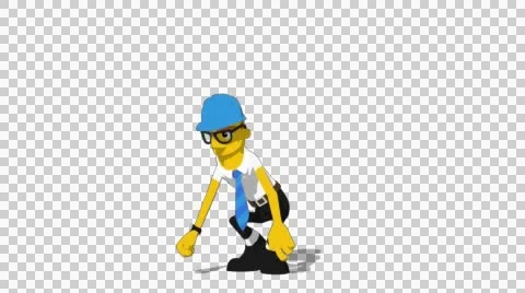 Yellow Supervisor 'Jump Screen Left' Connectable Character Animation Stock Footage 52212469