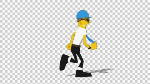 Yellow Supervisor 'Run Screen Right' Connectable Character Animation Stock Footage 52212345