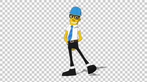 Yellow Supervisor 'Side-step Screen Right' Connectable Character Animation Stock Footage 52212312
