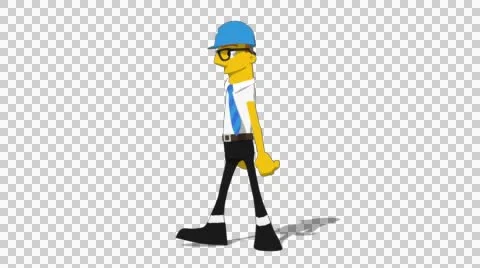 Yellow Supervisor 'Walk Screen Left' Connectable Character Animation Stock Footage 52212338