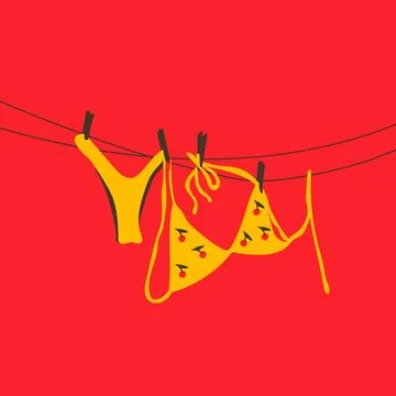 A yellow swimsuit with a playful cherry pattern Stock Illustration