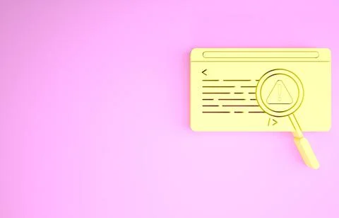 Yellow System bug concept icon isolated on pink background. Code bug concept. Stock Illustration