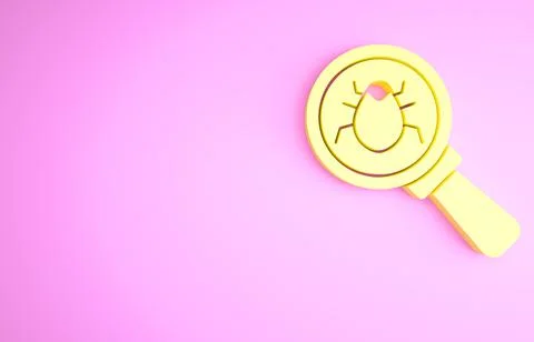Yellow System bug concept icon isolated on pink background. Code bug concept. Stock Illustration