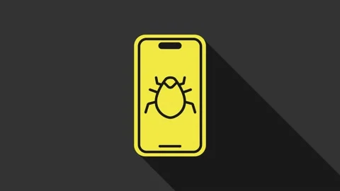 Yellow System bug on mobile icon isolated on grey background. Code bug concept Stock Footage 147710600