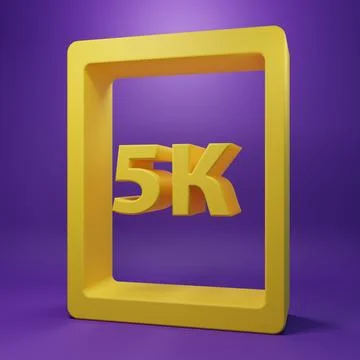 Yellow Tablet with text 5k icon isolated on purple background. Minimalism c.. Stock Illustration