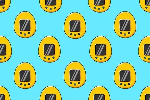 Yellow Tamagotchi pattern. Vector illustration Stock Illustration