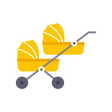 Yellow tandem double stroller carrying multiple babies Stock Illustration