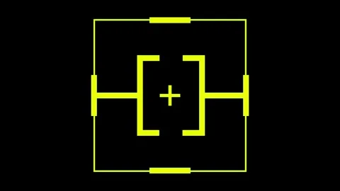 Yellow target reticle with glowing plus symbol on dark animated background .. 스톡 동영상 337365823