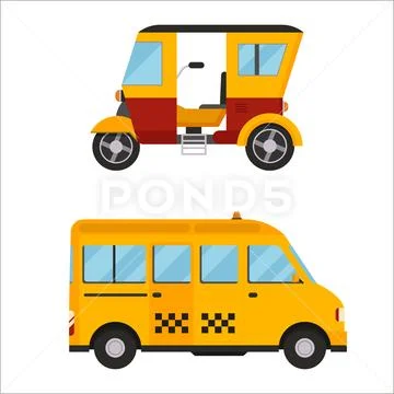 Yellow taxi bus vector illustration isolated car city travel cab transport Stock Illustration