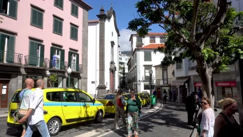 Yellow taxi waiting in queue for passengers in Portugal Europe Video stock 224685829