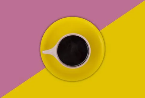 Yellow tea cup on multi color banner background Stock Photos