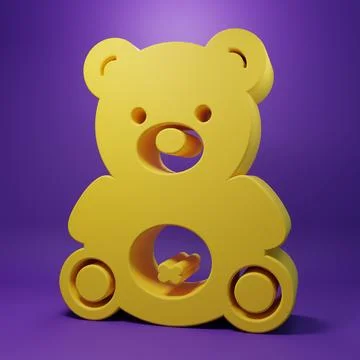 Yellow Teddy bear plush toy icon isolated on purple background. Minimalism .. Stock Illustration