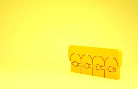 Yellow Teeth with braces icon isolated on yellow background. Alignment of bit Stock Illustration