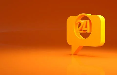 Yellow Telephone 24 hours support icon isolated on orange background. All-day Stock Illustration