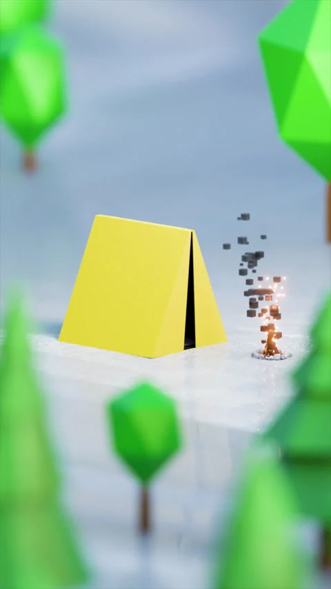 Yellow Tent in Winter Forest Creates Cozy Camping Atmosphere With Low Poly Video stock 319688984