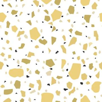 Yellow terrazzo flooring vector seamless pattern. Venetian-style classic Ital Stock Illustration