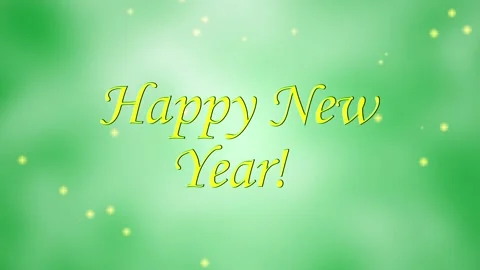 Yellow text Happy New Year on trendy green background with stars Stock Footage 166604581