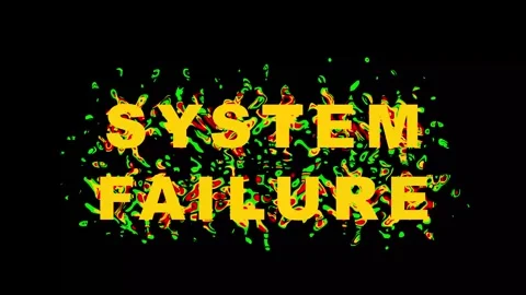 Yellow text SYSTEM FAILURE glitching with digital noise during data corrupt.. Stock-Footage 343414095
