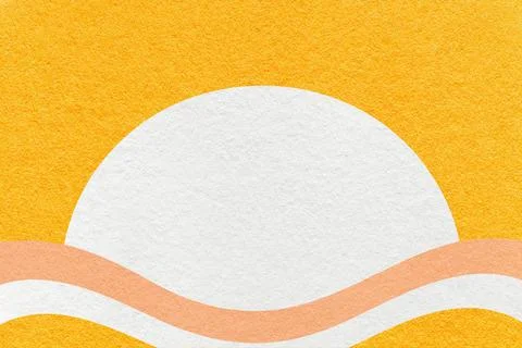Yellow textured paper background with white circle for copy space and coral.. Illustrazione stock