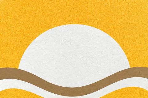 Yellow textured paper background with white circle for copy space and brown.. Illustrazione stock