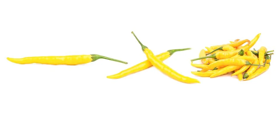 Yellow thin pepper isolate, set Stock Photos